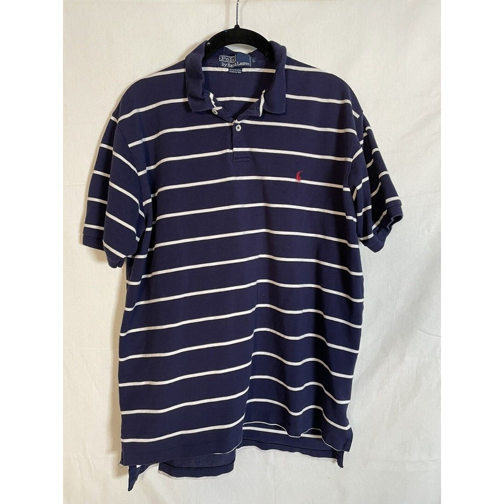 Polo by Ralph Lauren 2 Button Polo Shirt Blue & White Stripe Size Large Cotton